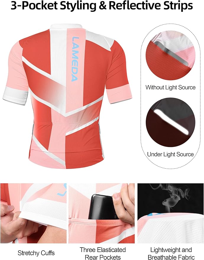 LAMEDA Men's Cycling Jersey Breathable Lightweight Bike Jersey for Men Cycling Short Sleeve Elastic Road Bike Shirt
