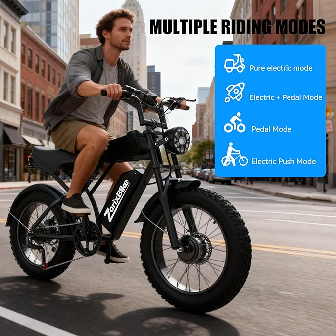 Retro Electric Bike for Adults,48V 20AH-1500/3000W Peak Motor Electric Bicycle-Max Speed 31-35MPH-Max 80 MI Range-20" x 4.0" Fat Tire Ebike,7-Speed, Dual Shock Absorber - UL 2849