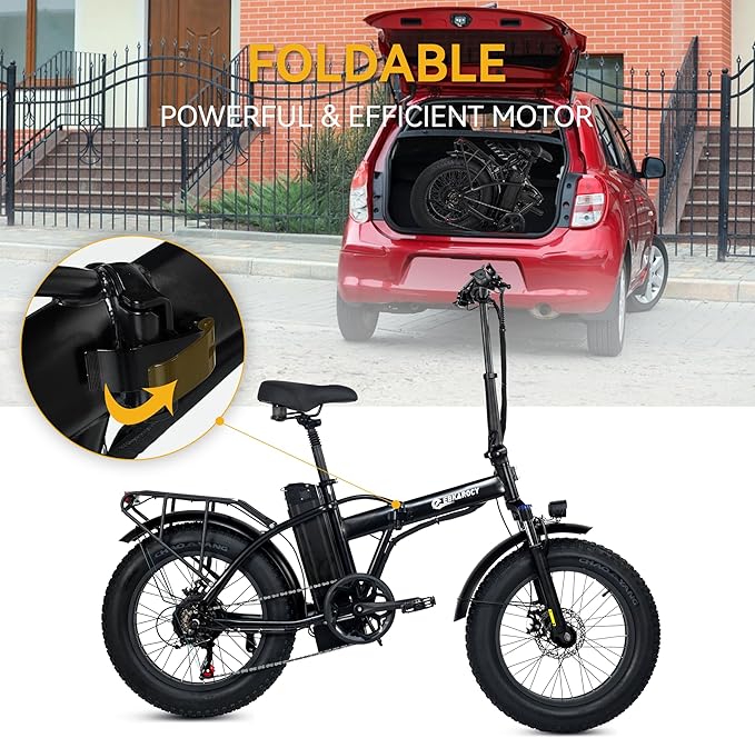 EBKAROCY 750w Folding Electric-Bike for Adults Electric with 48V 15AH Removable Battery, 30MPH & 68+Miles, 20" Fat Tire for City/Beach/Snow