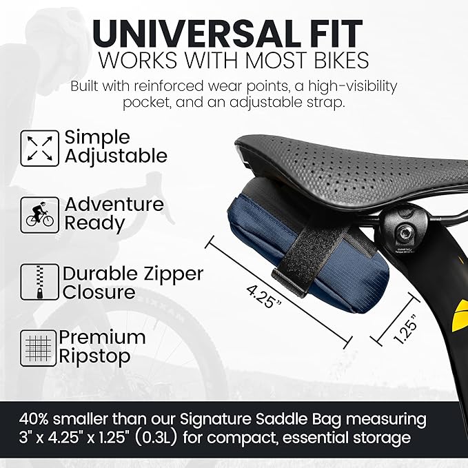 ALMSTHRE Compact Bike Saddle Bag – Cosmic Blue (Small) | 0.3L Bike Seat Bag (3" x 4.25" x 1.25") | Water-Resistant Ripstop, Waterproof Zipper, Internal Pocket | Durable Under Seat Storage