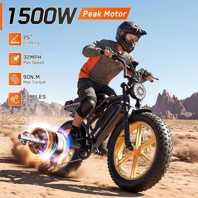 Electric Bike for Adults,1500W Peak Motor Retro E Bike,30MPH Max Speed,60/110 Miles Range,Removable 48V 15Ah Battery,20"x4.0"Fat Tire,Ebike with Suspension,UL 2849