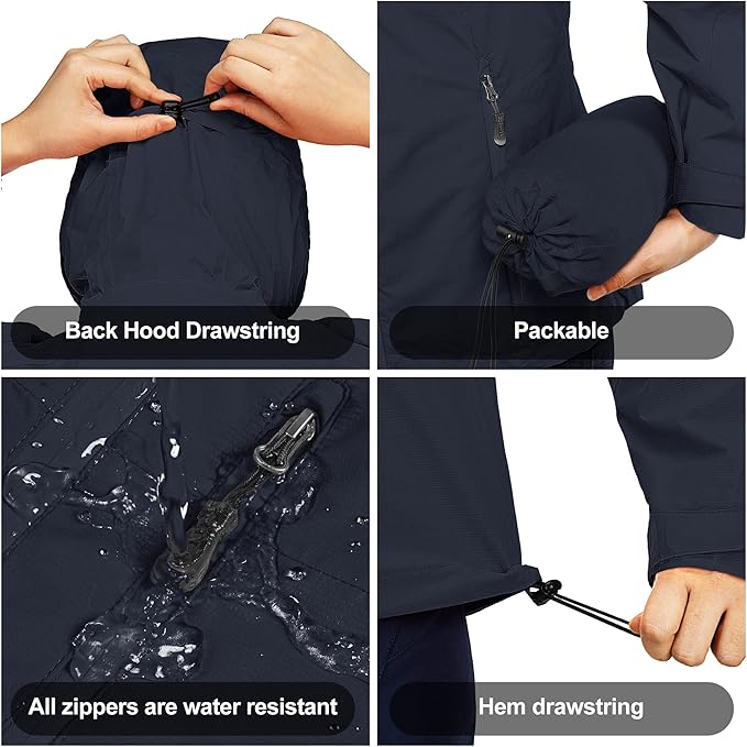 33,000ft Packable Rain Jacket Women Lightweight Waterproof Raincoat with Hood Cycling Bike Jacket Windbreaker