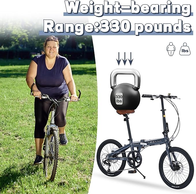 20 Inch Folding Bike with 7-Speed Shifter，Heavy Duty Folding Bike Up to 330LBS-Lightweight Aluminum Alloy Frame，Folding Commuter Bike for Women/Men/Adult/Youth,Adjustable Stem，3 Colors