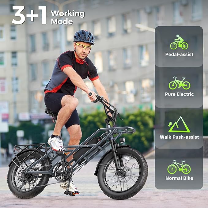 1800W Peak Electric Bikes for Adults 20" Fat Tire E Bike with 90 Miles Max Range 28 MPH Electric Bicycle Step-Thru Ebikes with 48V Removable Battery 7 Speed