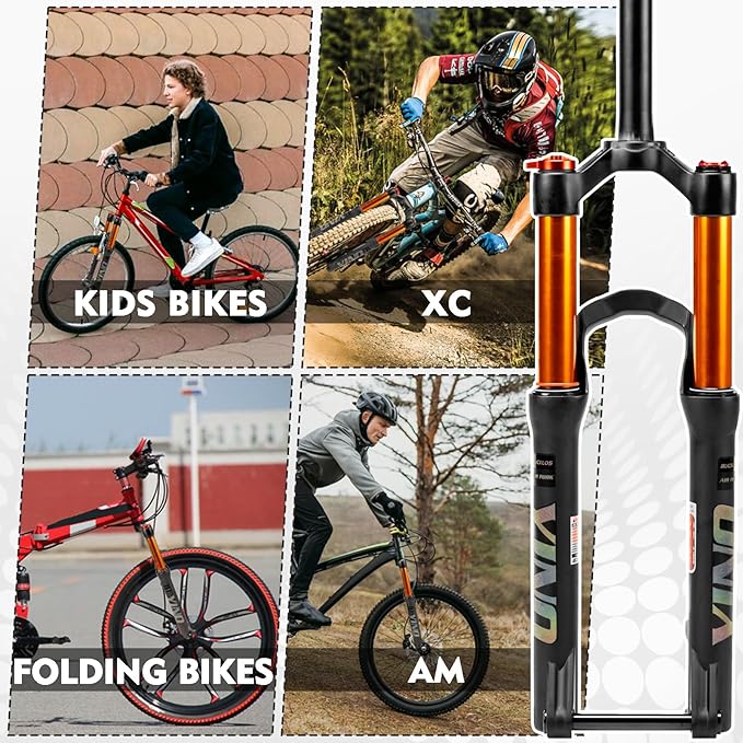 BUCKLOS YINO 24 inch MTB Air Suspension Fork 120mm Travel, QR 9mm/100 * 15mm Thru Axle Disc Brake, 1-1/8" Straight Tube Manual Lockout XC AM Ultralight Mountain Bike Front Forks