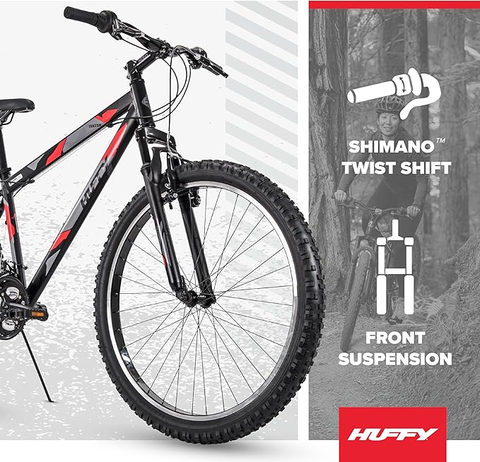 Huffy Mountain Bikes for Men, 26/27.5 Inch Sizes, Multiple Speeds, Suspension Available, Fat Tire Option, Sleek Graphics, Disc Brakes Available, Adjustable Comfort Saddle, Durable, Multiple Colors