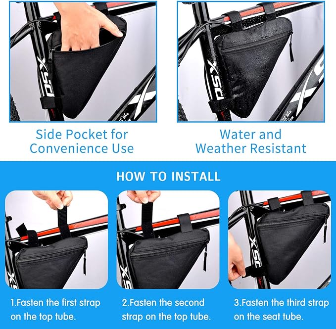 Bike Triangle Frame Bag - Bicycle Cycling Handlebar Front Pouch Saddle Storage Bag for Road and Mountain Bikes (Black)