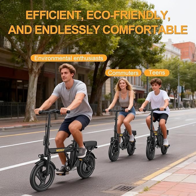 WERHY Electric Bike for Adults, 500W Motor, 22 MPH Max Speed Folding Ebike, 14" Electric Bicycles, Max 30/40 Miles Range (Pedal Assist Mode), Mini E Bikes