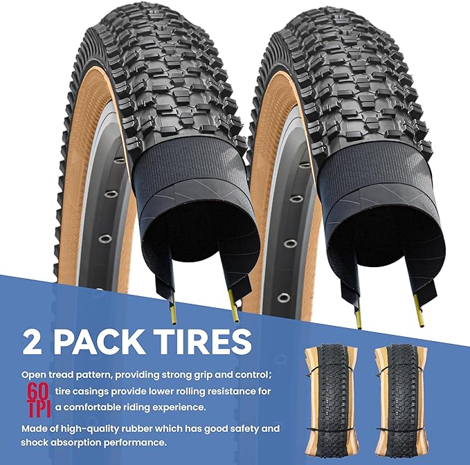 Hycline Mountain Bike Tire: 20/24/26/27.5-inch Folding Replacement High-Performance Wear-Resistant Bicycle Tires for MTB Off-Road Bike