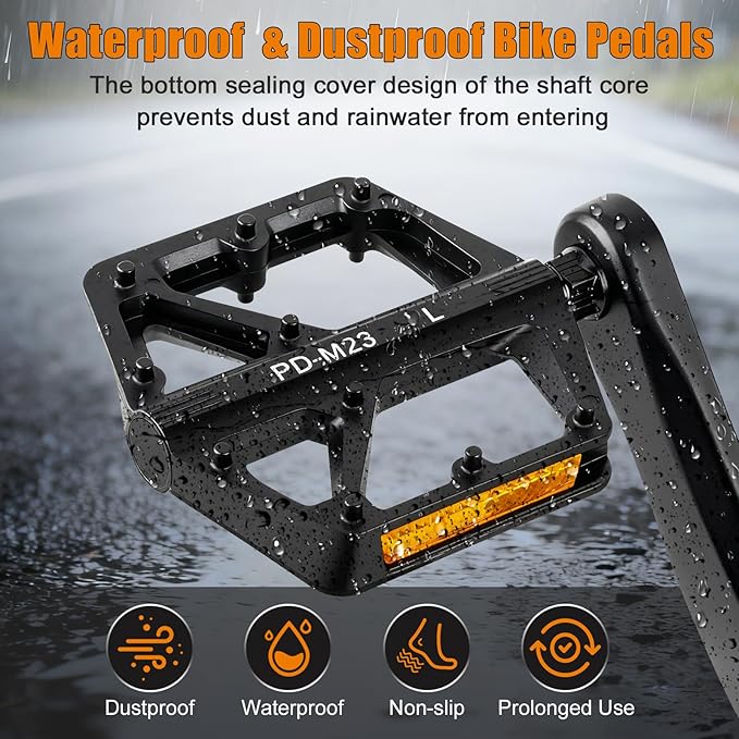 SYACHI Bike Pedals with Reflective Strip, Non-Slip & Wide Paltform & Lightweight Mountain Bike Pedals, 9/16 Inch Universal Bicycle Pedals for Mountain Road BMX MTB Bikes, Black