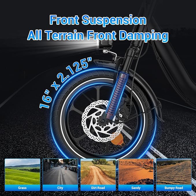 SEHOMY 2-Seat Electric Bike for Adults 630W Peak Motor, 25MPH Folding Ebike, 16" Adults Electric Bicycles with 30° Uphill, 288WH Removable Battery, 35 Miles Long Range, Commuter E Bikes Teens 14+