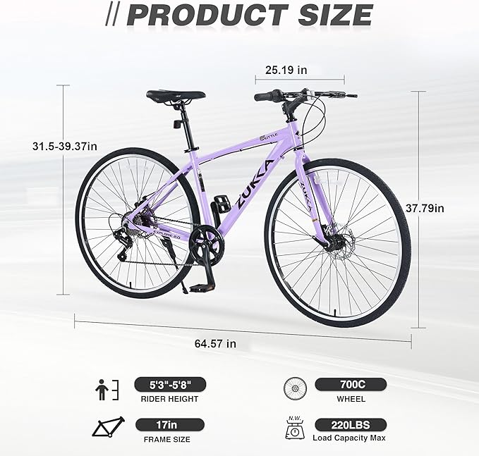 7 Speed Hybrid Bike, Aluminum Alloy Frame, Double Disc Brakes, 700C Road Bike, Fast Acceleration, Suitable Aerodynamic Riding Position for Men and Women City Bicycle