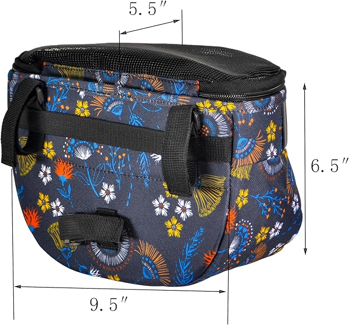 Kids Bike Basket,Durable Front Frame Bicycle & Scooter Basket Bag,Waterproof Fabric Bicycle Handlebar Bag for Boys, Girls, Toddlers with Zipper Mesh Lip (Dark Blue Flower)