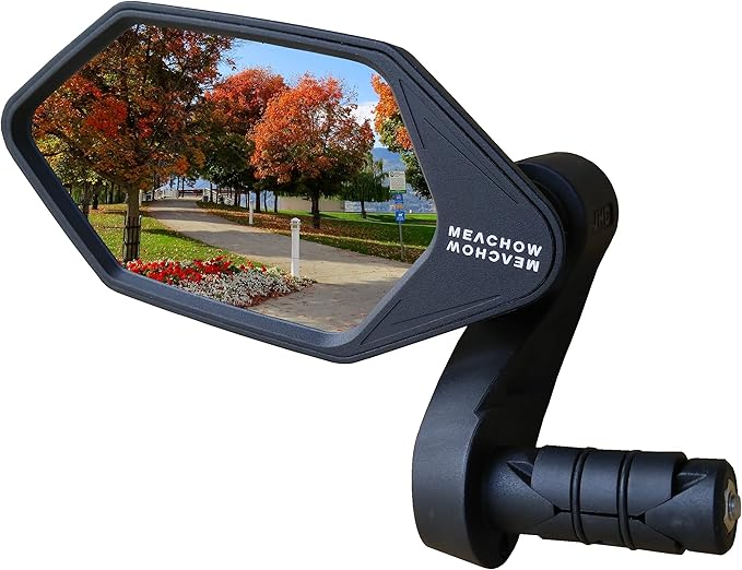 MEACHOW New Bar End Bike Mirror, Crystal UHD Automotive Grade Glass Lens E-Bike Mirrors, Scratch Resistant, Safe Rearview Mirrors, (Silver Left Side) ME-022LS
