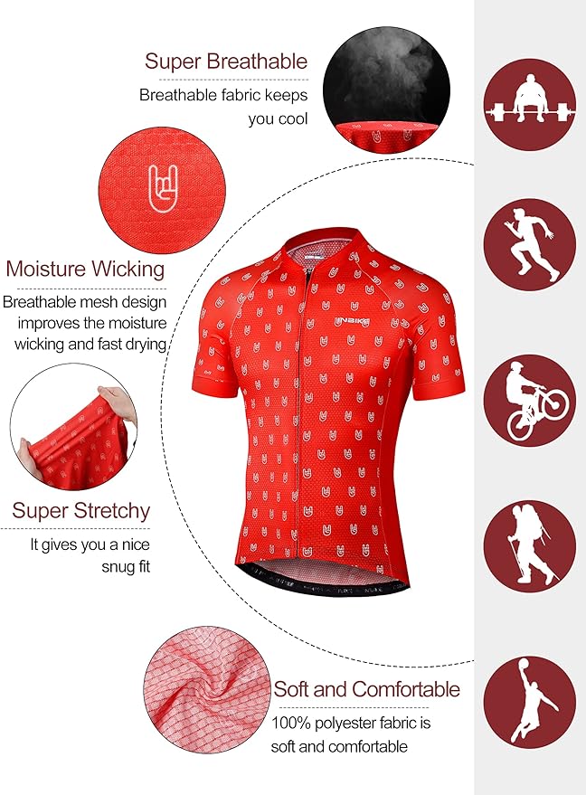 INBIKE Mens Cycling Jersey 3 Rear Pockets Moisture Wicking Short Sleeve Quick Dry Reflective Biking Shirts