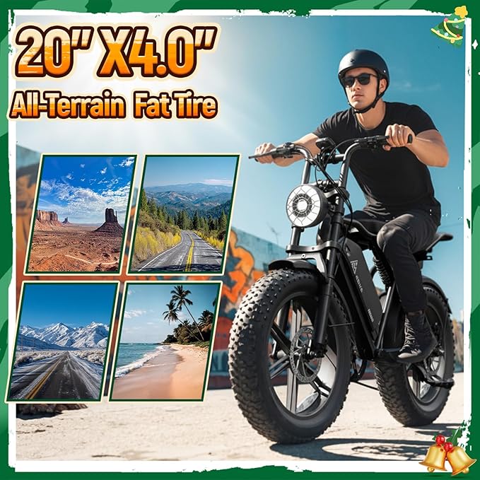 TST Electric Bike for Adults, 1500W Peak Motor Ebike with 48V 15Ah Built-in Battery, 60 Miles Range 28 MPH Electric Bike, 20" Fat Tire E Bike with 7 Speed