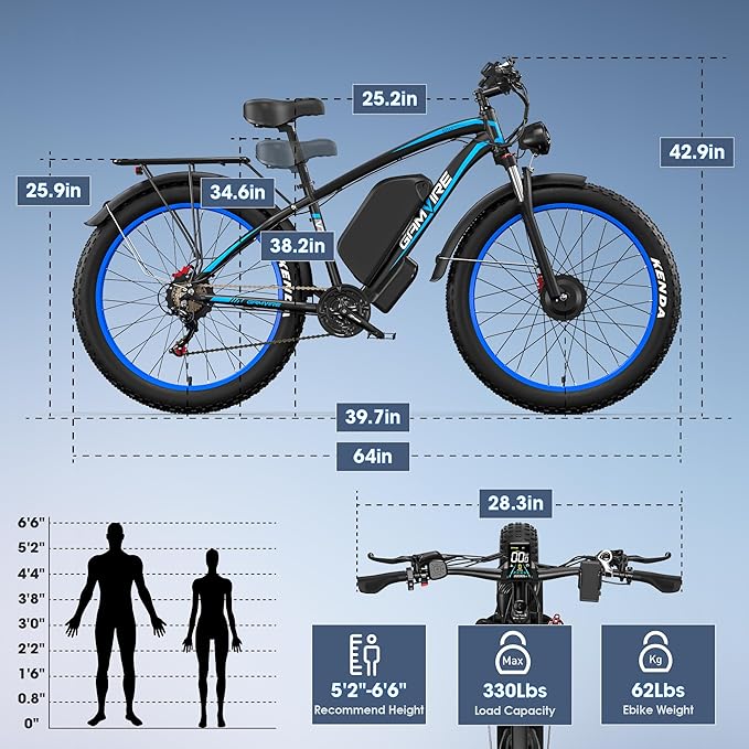 Ebike for Adults Electric, 52V 19.2Ah/32Ah, Peak 2000W/2500W E-Bike, 36/40MPH, 70 Miles/100Miles, Hydraulic Disc Brake, Off Road Snow Mountain E-Bike, 24"/26" Fat Tire Electric Bicycle UL2849 by SGS