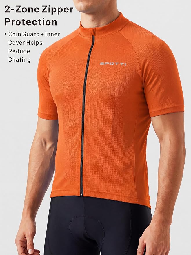 Spotti Men's Cycling Bike Jersey Short Sleeve with 3 Rear Pockets- Moisture Wicking, Breathable, Quick Dry Biking Shirt