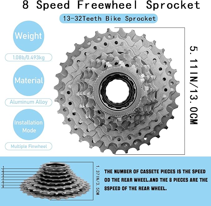 VERKSTAD 7/8 Speed Freewheels 14-32T/14-28T/13-32T/13-28T Bike Freewheel Threaded Type Cycling Replacement Part for Mountain Bike Road Bike