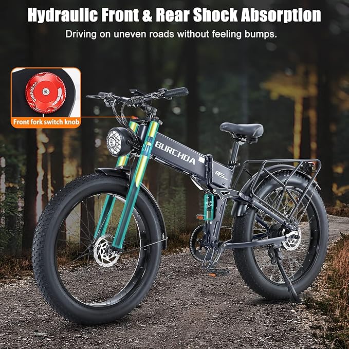 Electric Bike for Adults 1500W Peak 30 MPH E-Bike 70-140 Mile, 48V 20/40 Ah Removable Battery, 26" Fat Tire Electric Dirt Bike, Full Suspension, Dual Hydraulic Disc Brakes, 7 Speed