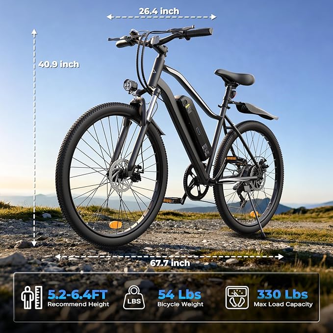 Electric Bike - 750W Peak Motor Electric Bicycle, 20MPH, 60 Miles, Removable Battery, Shock Absorber, 5 Speed E Bike, 26” Tire Commuter Electric Bicycle for Adults