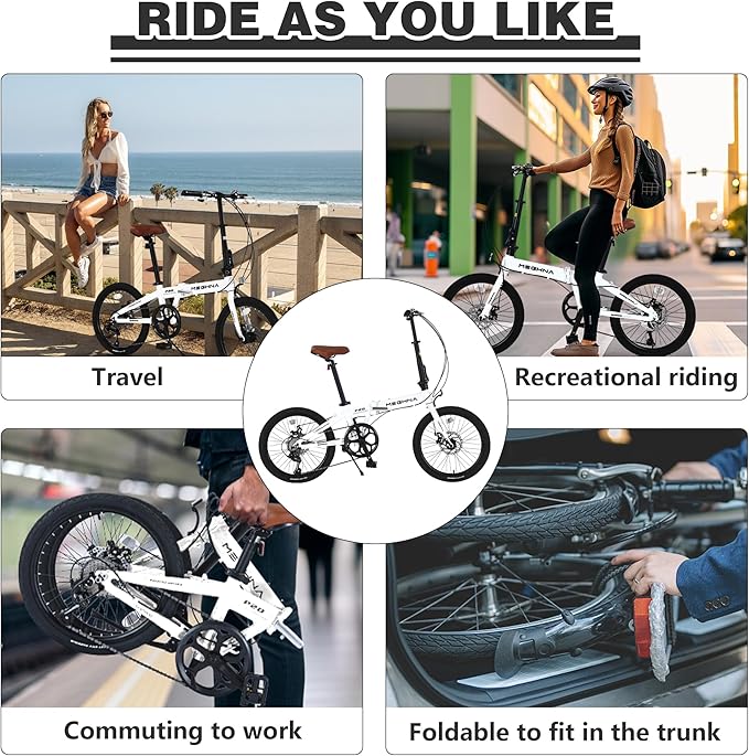 20" Folding City Commuter Bike,7-Speed Shimano,Lightweight Aluminum Frame,Foldable Bicycle for Adults,Compact Folding Bike,Mini Portable