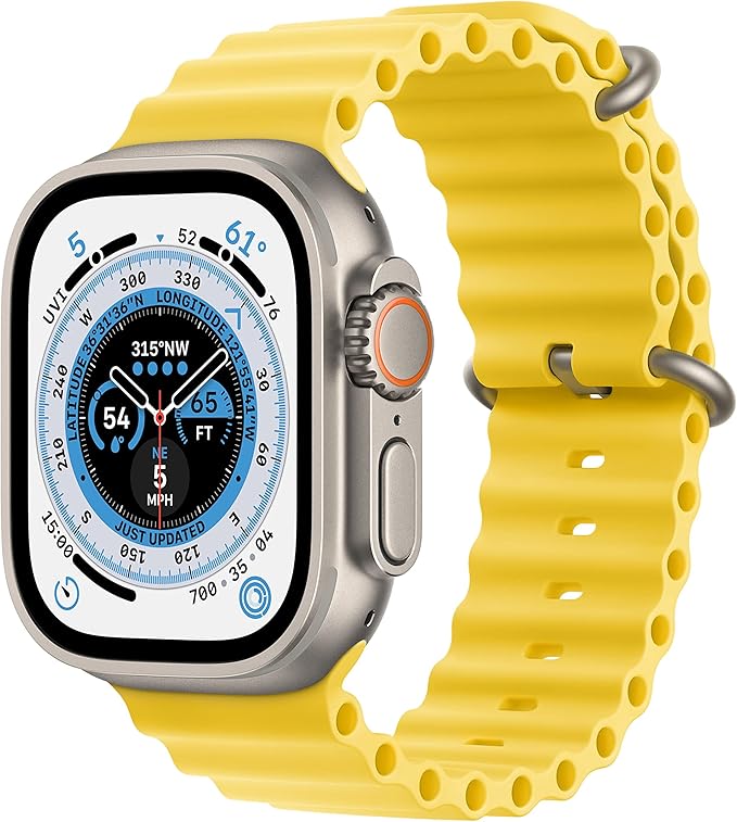 Apple Watch Ultra [GPS + Cellular 49mm] Titanium Case with Yellow Ocean Band, One Size (Renewed)