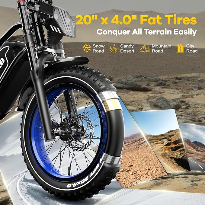 EUYBIKE Electric Bike for Adults, 2000W/3000W Peak Single/Double Motor with 48V/52V 25AH/30AH Battery, 20"x4.0" Fat Tires 35MPH/37MPH Ebike, Dual Hydraulic Disc Brake Full Suspension Electric Bicycle