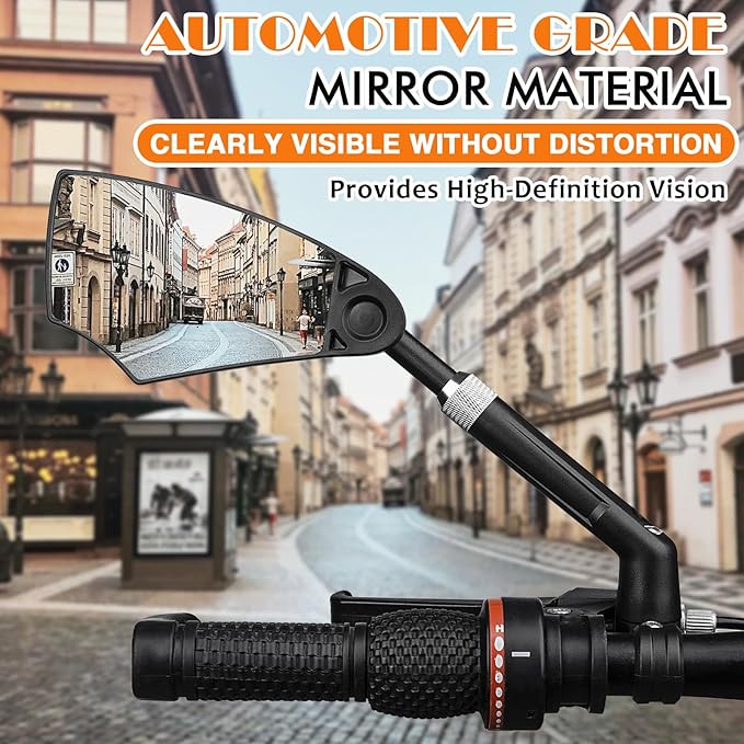 Retractable Bike Handlebar Rear View Mirrors 2 Pack - 360 ° Adjustable Flat Rotation Anti-Glare Glass Lens Bicycle Rearview Mirror, For the Bicycle Ebike Scooter 21-24mm Handlebar