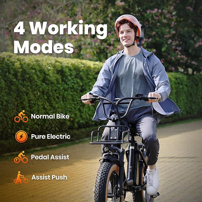 1800W Peak Electric Bikes for Adults 20" Fat Tire E Bike with 90 Miles Max Range 28 MPH Electric Bicycle Step-Thru Ebikes with 48V Removable Battery 7 Speed