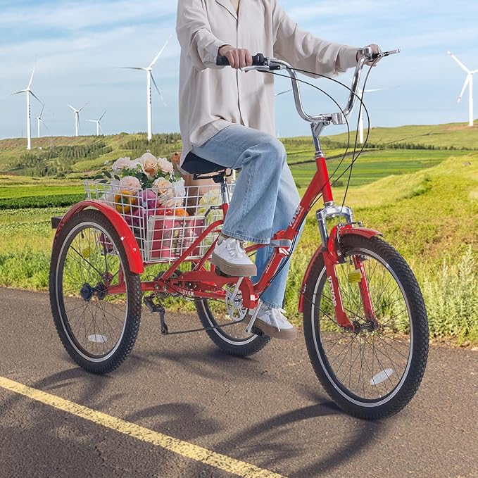 VEVOR Folding Adult Tricycle,Adult Folding Trikes, 3 Wheel Cruiser Bike with Large Basket & Adjustable Seat, Shopping Picnic Foldable Tricycles for Women, Men, Seniors