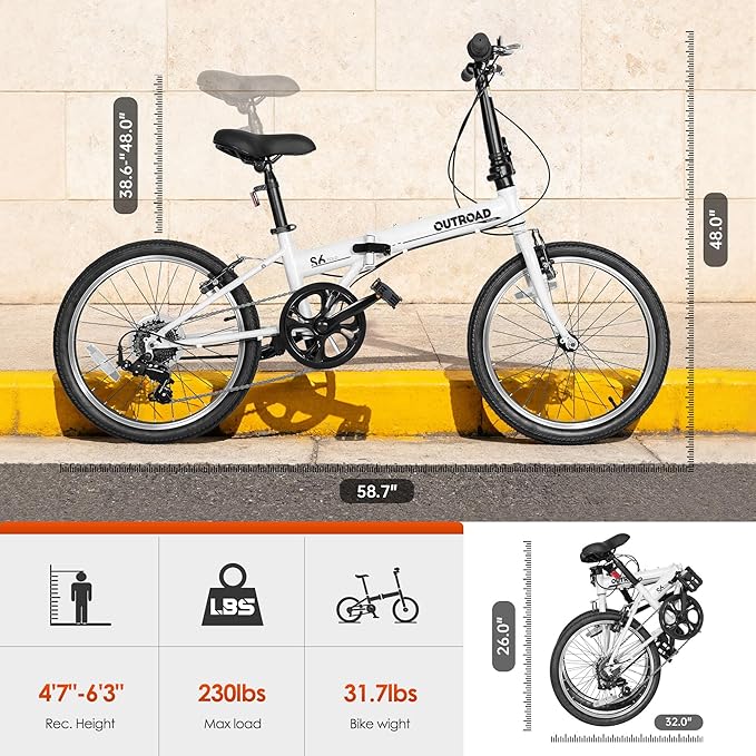 20 inch Folding Bike, 7-Speed Lightweight Foldable Bicycle,Compact Commuter City Bike with Adjustable Stem&Seat,Portable Collapsible Bike for Adults/Men/Women,White,Pink,Black,Blue