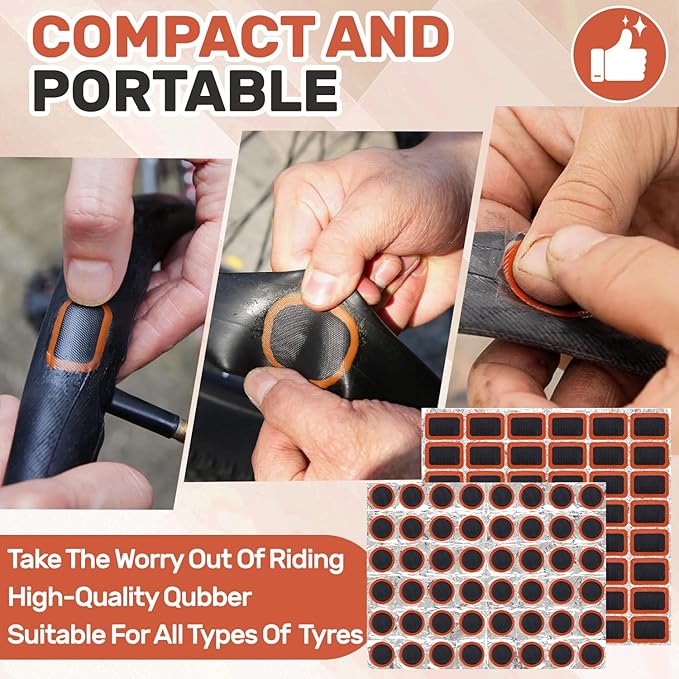 96PCS Tire Patch,Parches para Bicicleta,Rubber Bike Patch Kit,Inner Tube Patch Kit,Outdoor Cycling Bicycle Tire Tool for Road Mountain Bikes Motorcycle
