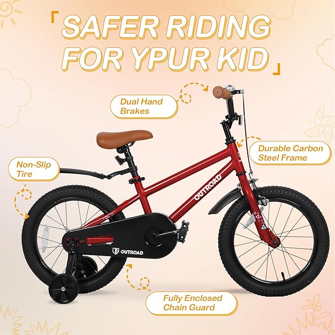 Outroad Kids Bike for Boys Girls Age 3-9 Years Old, 14 16 18 Inch Kid's Bike with Training Wheels, Children Bicycles for Toddler, Blue and Red