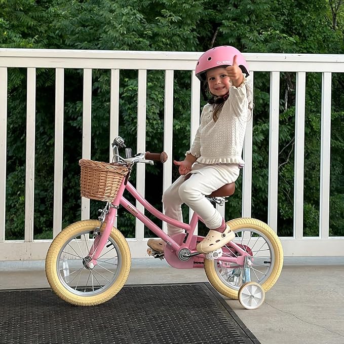Petimini Vintage Kids Bike for Girls, 12–20 Inch Classic Bicycle with Wicker Basket & Bell, High Tensile Steel Frame, Training Wheels (12–18”), 85% Pre-Assembled, Retro Bike for Outdoor Riding