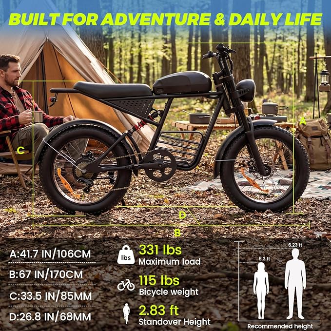 Electric Bike for Adults, 1000W/1500W/3000W Dirt Bike, 30/34/37MPH, 48V 15 Ah/18.9Ah/25Ah e Bike, 40/47/100 Miles Electric Motorcycle, 20" Fat Tire Off-Road Bike, All Terrain Electric Bike