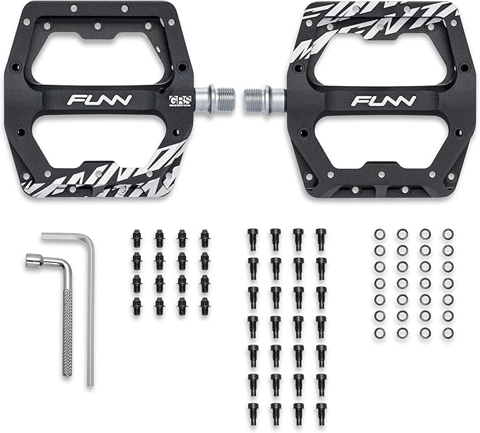 Funn Funndamental Flat Pedals - Wide Platform Bicycle Pedals for BMX/MTB Mountain Bike, Adjustable Grip for Outstanding Stability, 9/16-inch CrMo Axle