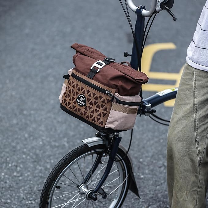 Rhinowalk Handlebar Bag for Brompton Folding Bike, 6.5L Expandable Front Bag with Quick Release Mount, Multiple Pockets, Shoulder Strap & Rain Cover (Dark Brown)