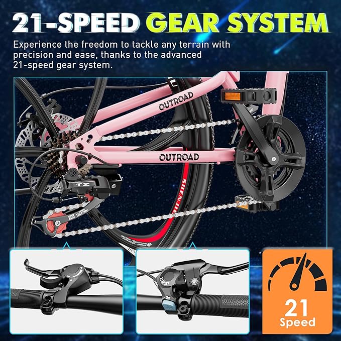 26 Inch Folding Mountain Bike, 21 Speed Full Suspension Bicycle Dual Disc Brake Non-Slip Quick Release tire for Adults Men Women(Balck/Pink/Green/Orange/White/Purple)