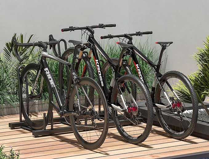 CXWXC 3/5 Bikes Stand Rack - Bike Storage Parking Racks Indoor/Outdoor - Bicycle Stand Garage for Parking Mountain Road Hybrid Bike, Fits Wheels up to 2.4" (on floor for 3 bikes)