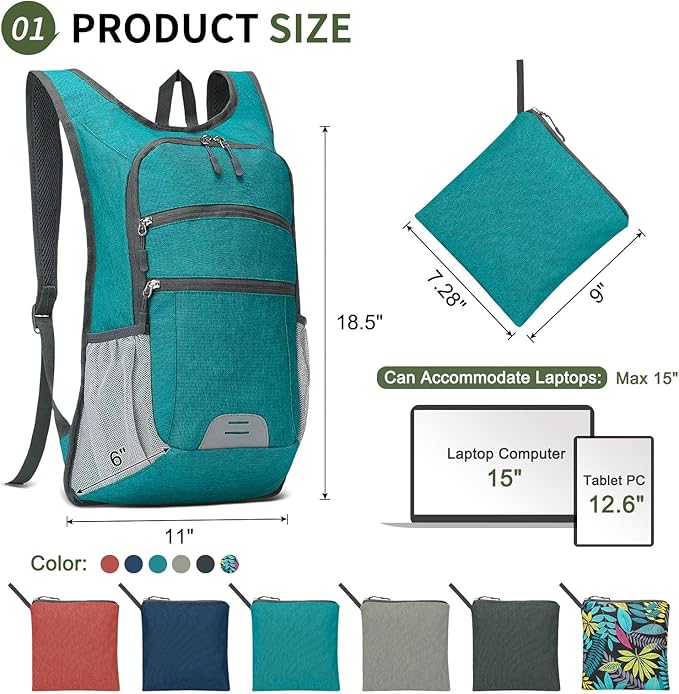 20L Lightweight Hiking Daypack, Foldable Travel Packable Backpack for Men Women for Cycling Camping Outdoor (Green)