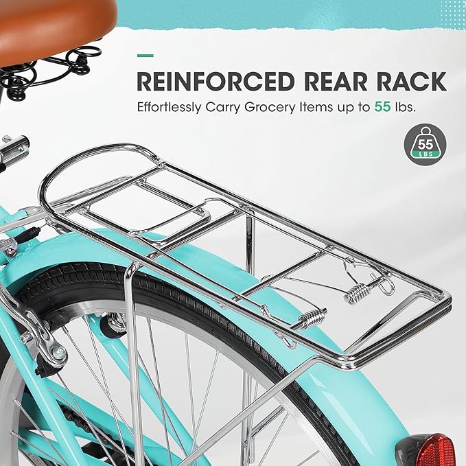 Outroad Comfort Bike for Women, 24/26 Inch Commuter Bicycle for Adult Men and Women, High-Carbon Steel Comfortable City Bikes with Rear Rack or Basket