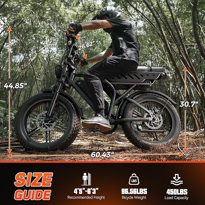 TST Electric Bike for Adults 1500W Peak 20" Fat Tire All-Terrain E-Bike 60/130 Miles 28 MPH Electric Dirt Bike - 48V 15/30 AH Battery Tested to UL 2849 Powered Electric Bicycle