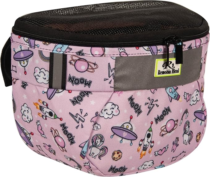 Kids Bike Basket,Durable Front Frame Bicycle & Scooter Basket Bag,Waterproof Fabric Bicycle Handlebar Bag for Boys, Girls, Toddlers with Zipper Mesh Lip (Pink Space)