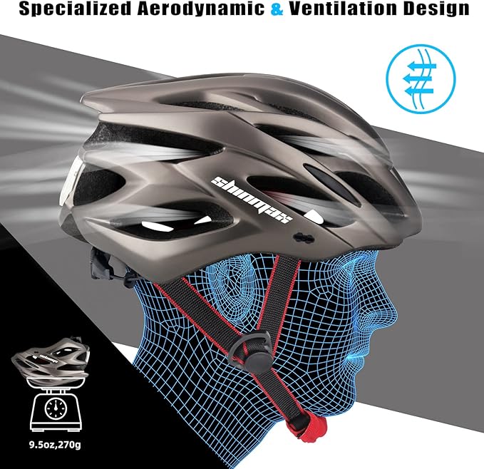 Bike Helmet Men Women, Shinmax Bicycle Helmet with Rear Light and Detachable Visor
