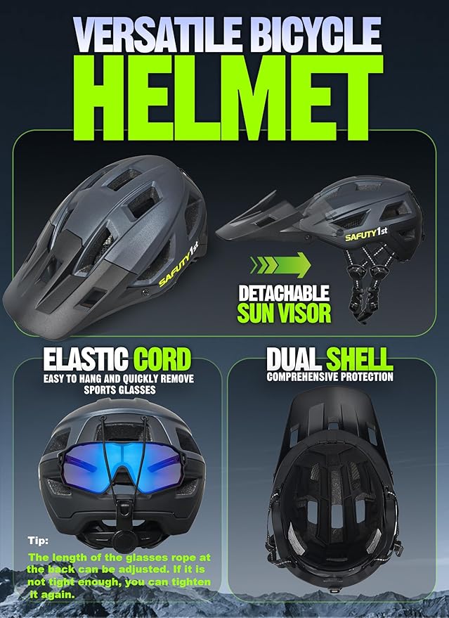 Mountain Bike Helmet for Adults & Youth Lightweight Impact-Resistant with Adjustable Dial & Removable Visor Unisex Helmet for Mountain Biking Bicycle Clcying