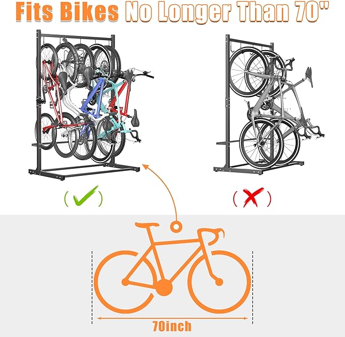 TORACK Garage Freestanding Hanging Bike Stand for Garage, Heavy Duty 5 Bikes Vertical Bike Storage Stand Floor Bike Storage Rack