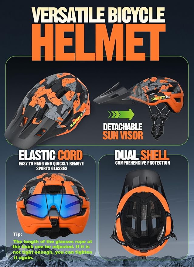 Mountain Bike Helmet for Adults & Youth Lightweight Impact-Resistant with Adjustable Dial & Removable Visor Unisex Helmet for Mountain Biking Bicycle Clcying