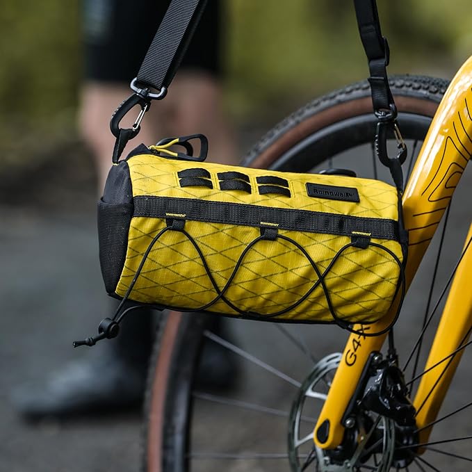 Rhinowalk Bike Handlebar Bag 2.8L Waterproof Front Tube Bag for Road, Gravel, and Mountain Bikes, Cylindrical EVA Frame Pack with Shoulder Strap (Yellow)