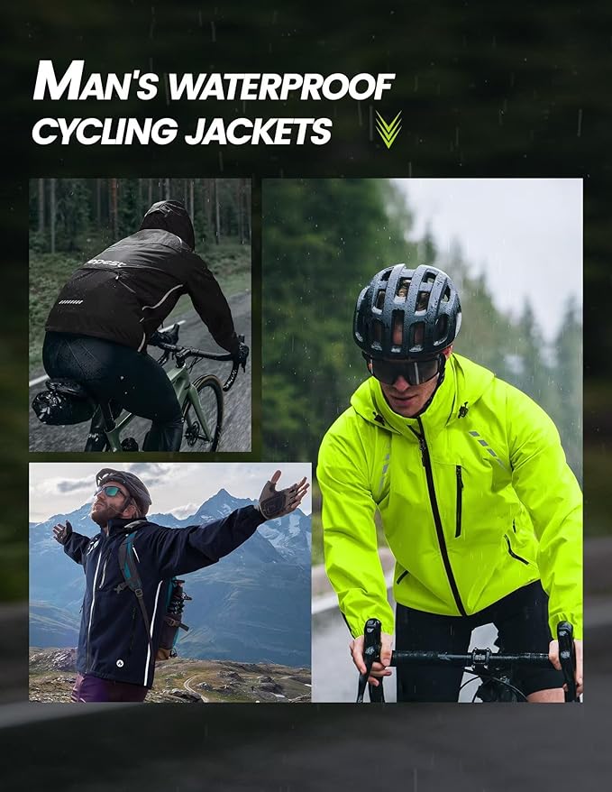 Nepest Cycling Rain Jacket Mens Waterproof Lightweight Packable Biking Windbreaker with Hood Raincoat for Running Hiking
